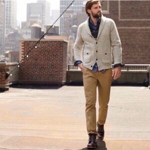 J.Crew men's wool blend heritage cable knit shawl collar cardigan sweater Large